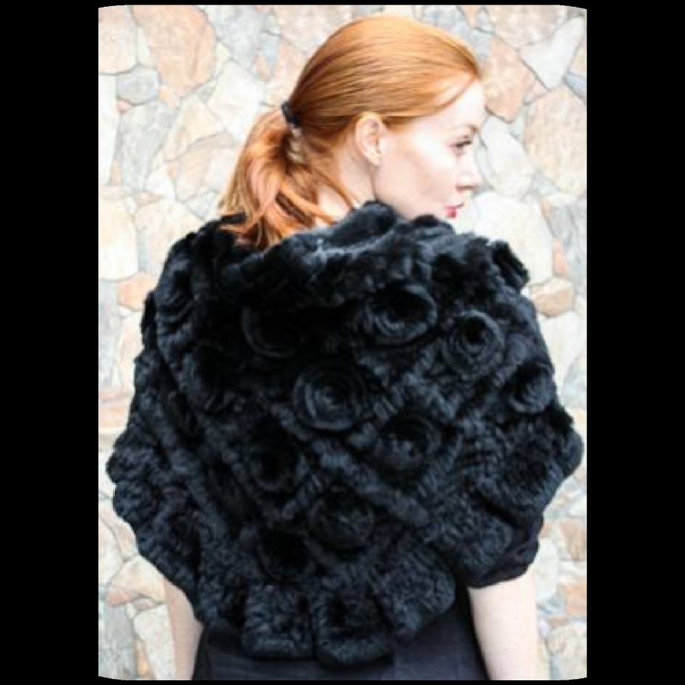 Black Rex Rabbit Fur Capelet - Picture 2 of 3
